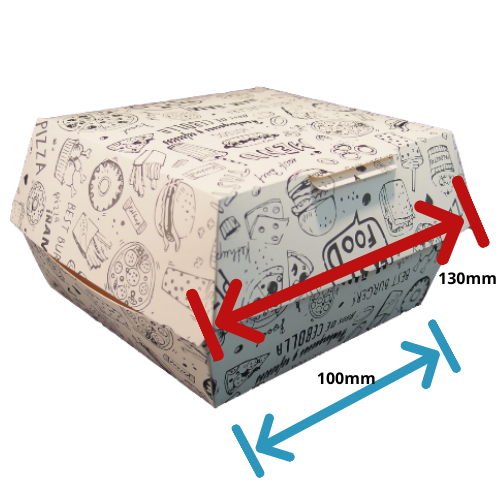 CAJA cnica CARTON FOLDING 225gr DISEO FAST FOOD 130X130X70mm PARA HAMBURGUESAS fondo 100x100mm